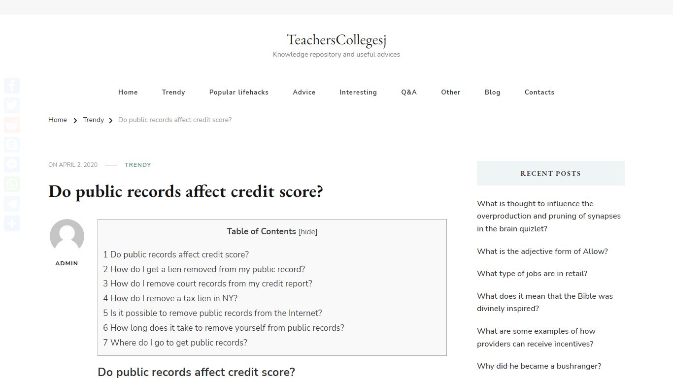 Do public records affect credit score? – TeachersCollegesj